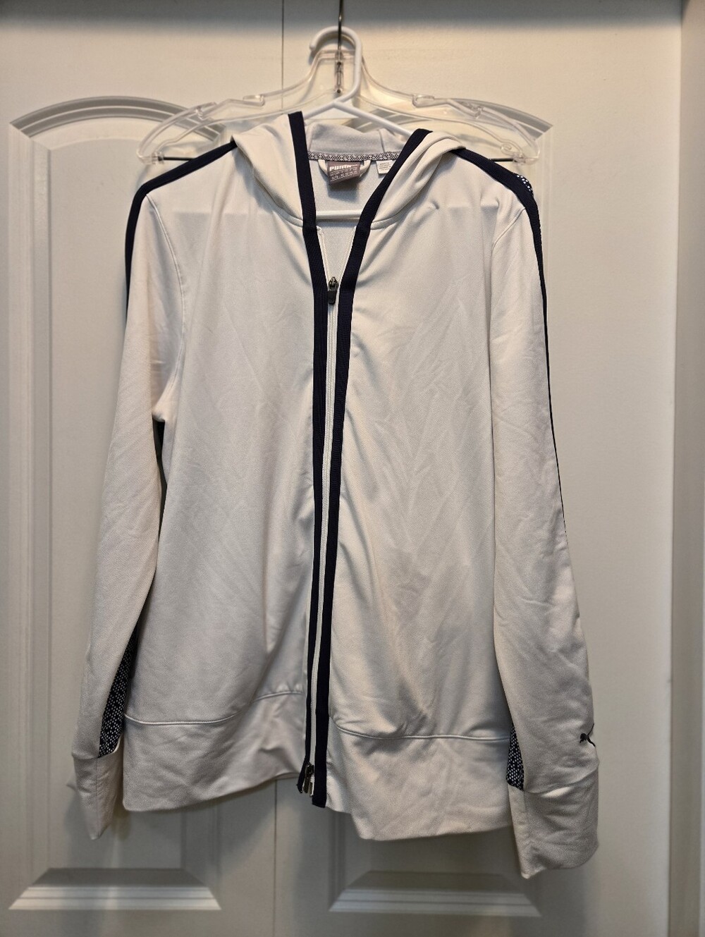 Puma White Hooded Zip Jacket with Navy Trim - Women's